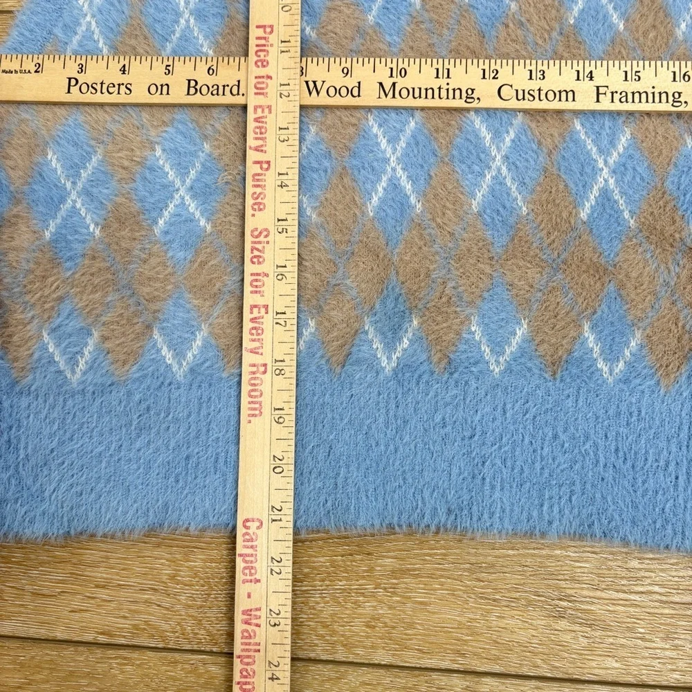 William Rast Womens Argyle Sweater Vest Large Cropped Fuzzy Knit Top Academic
